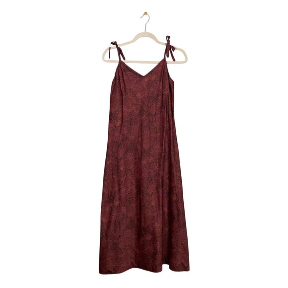 Dresses & Skirts - Peruvian Connection Women M Maroon Black Printed Dress Shoulder Tie Strap Cotton